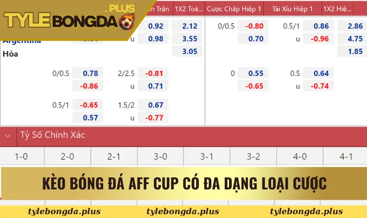 Kèo bóng đá Aff Cup có đa dạng loại cược
